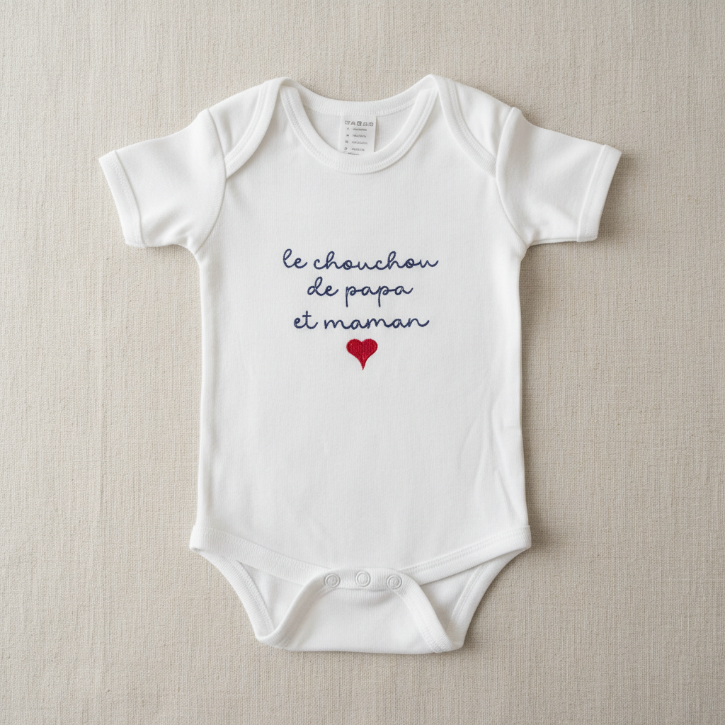 Body personalizzato con ricamo su sfondo lino